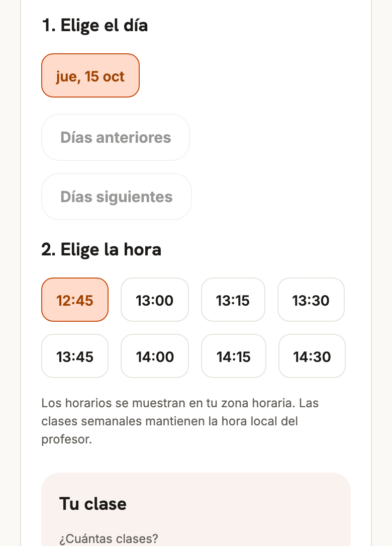 Reservas y clases semanales