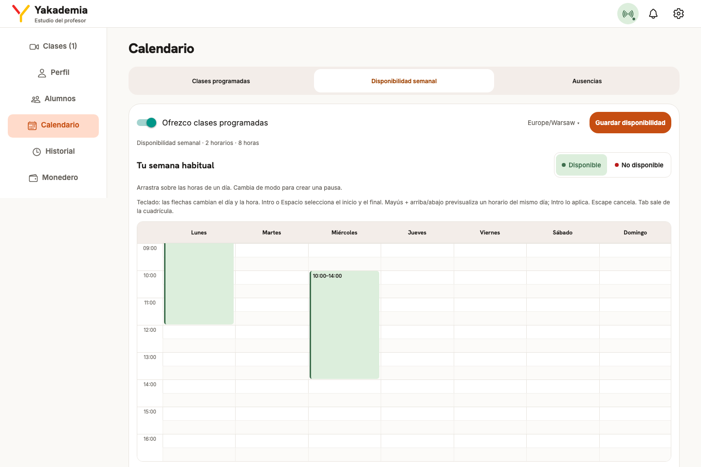Tu calendario semanal