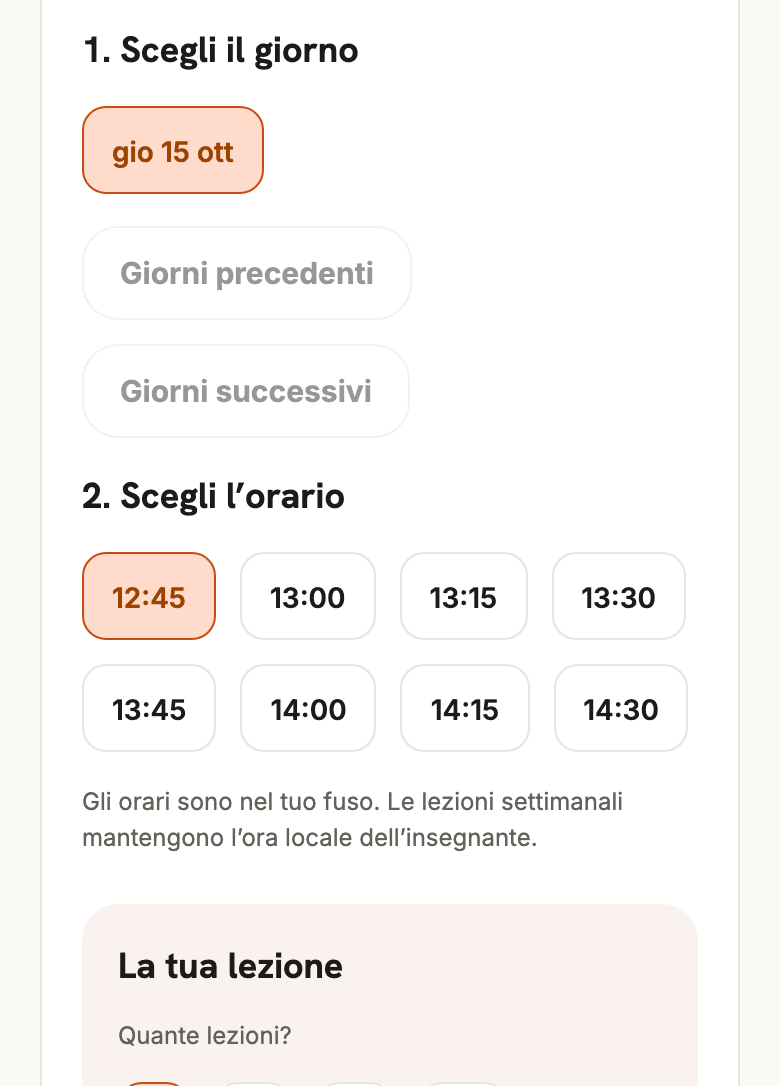 Prenotazioni e incontri settimanali